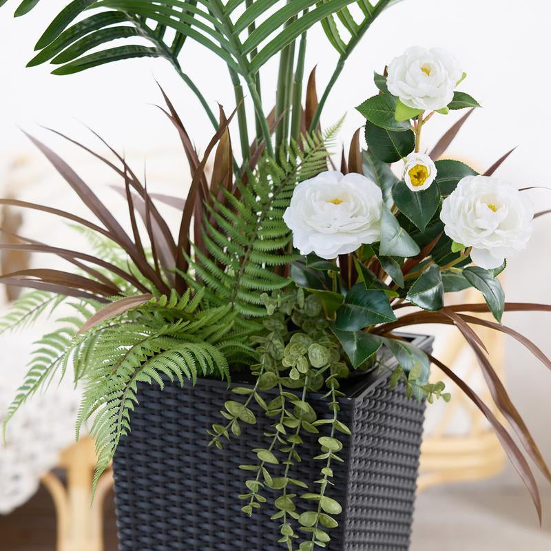 Verinatural 4FT Mixed Fern and Plam Artificial Plants with Black Taper Planter for Indoor & Outdoor,Suitable beside the True Mirror