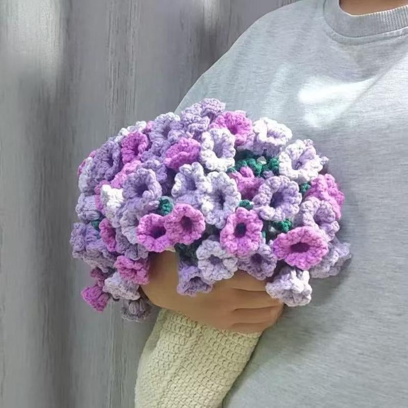 Milky White Wine Red Rose Bouquet Blanket | Handmade Crochet DIY Kit - Creative Gift Set with Rose and Lily of the Valley Crafts