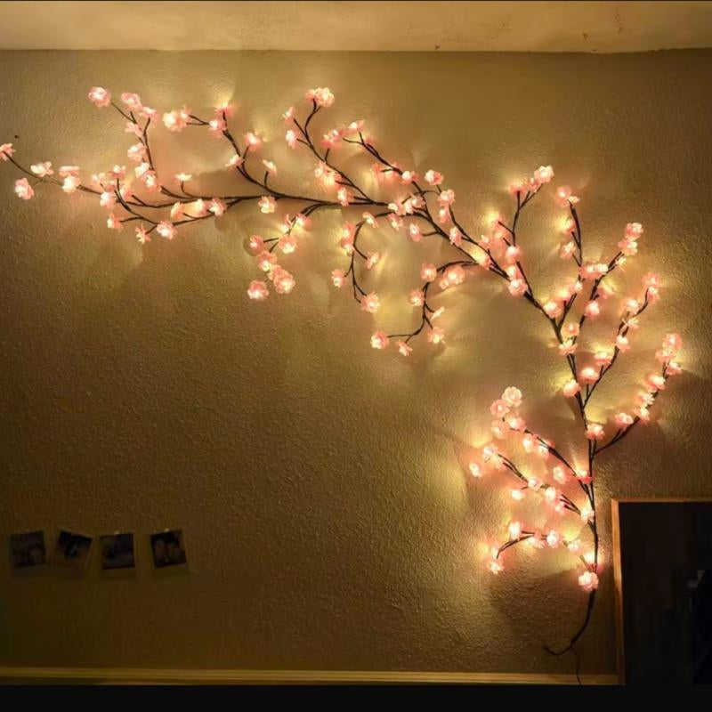 Cherry Blossom Tree Vine String Light, USB Powered LED String Light, Decorative Light for Bedroom, Living Room, Wall, Party, Wedding
