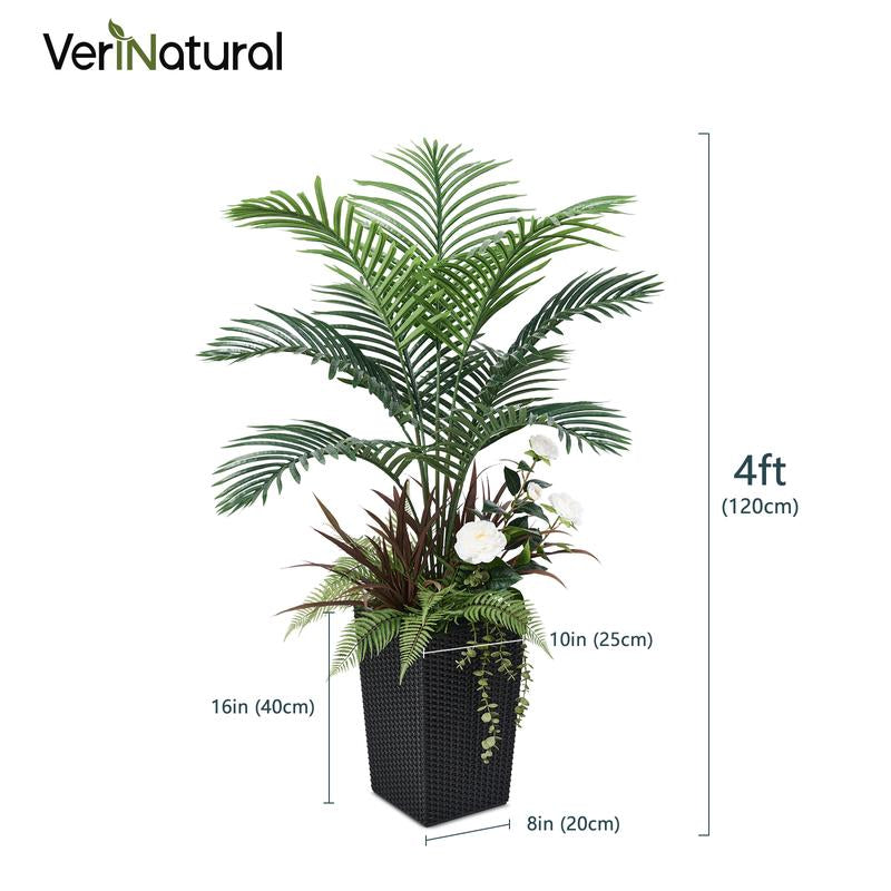 Verinatural 4FT Mixed Fern and Plam Artificial Plants with Black Taper Planter for Indoor & Outdoor,Suitable beside the True Mirror