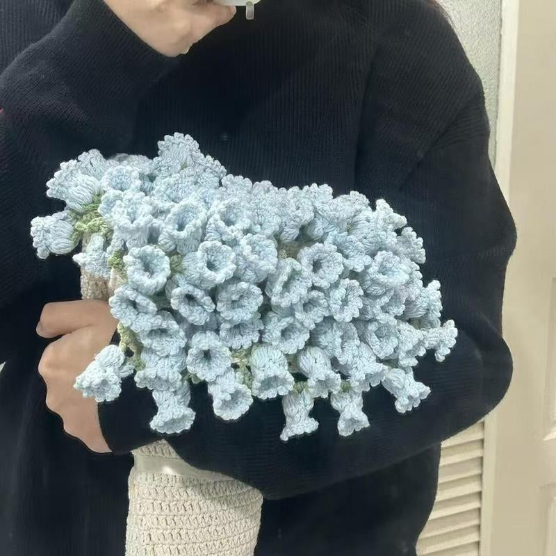 Milky White Wine Red Rose Bouquet Blanket | Handmade Crochet DIY Kit - Creative Gift Set with Rose and Lily of the Valley Crafts