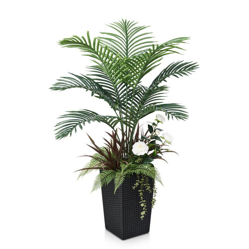 Verinatural 4FT Mixed Fern and Plam Artificial Plants with Black Taper Planter for Indoor & Outdoor,Suitable beside the True Mirror