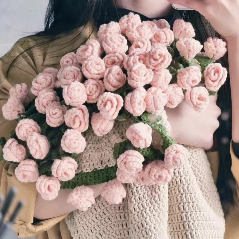 Milky White Wine Red Rose Bouquet Blanket | Handmade Crochet DIY Kit - Creative Gift Set with Rose and Lily of the Valley Crafts