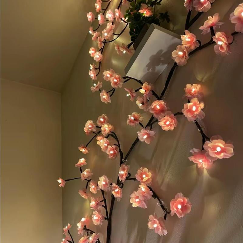 Cherry Blossom Tree Vine String Light, USB Powered LED String Light, Decorative Light for Bedroom, Living Room, Wall, Party, Wedding