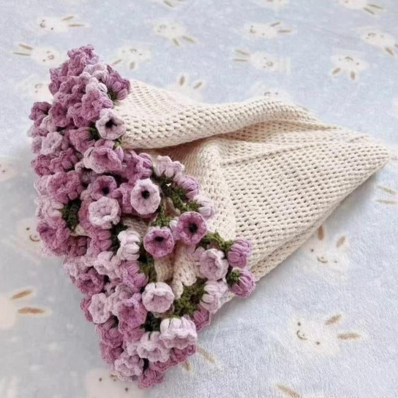 Milky White Wine Red Rose Bouquet Blanket | Handmade Crochet DIY Kit - Creative Gift Set with Rose and Lily of the Valley Crafts
