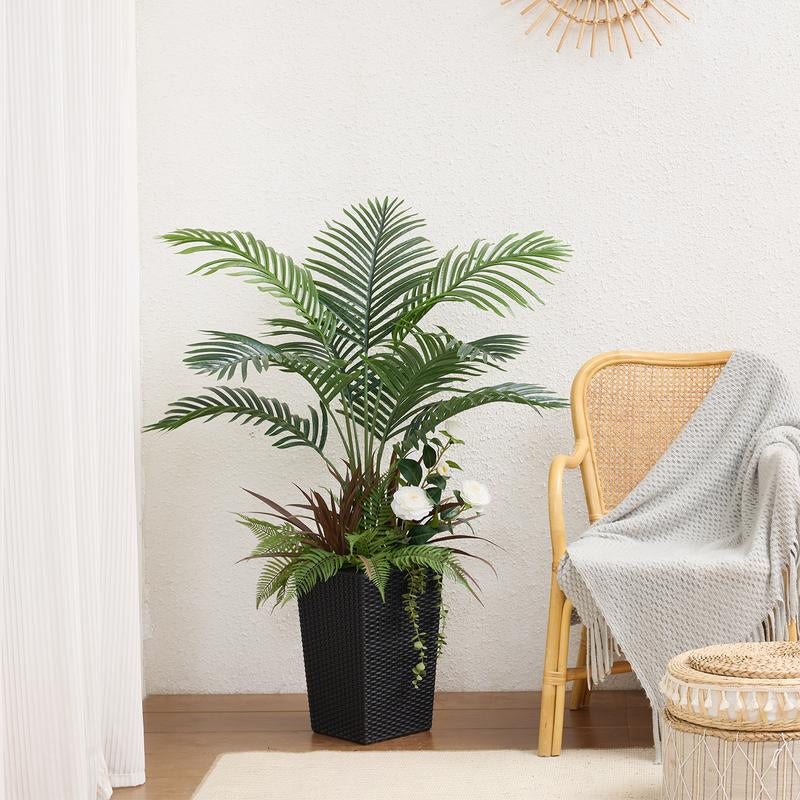 Verinatural 4FT Mixed Fern and Plam Artificial Plants with Black Taper Planter for Indoor & Outdoor,Suitable beside the True Mirror