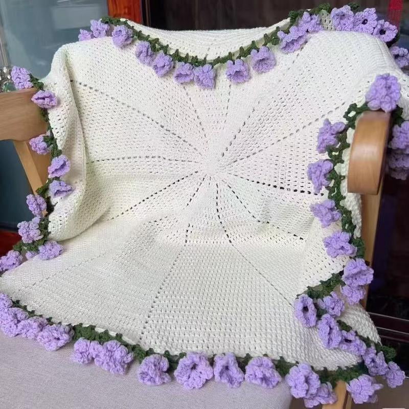 Milky White Wine Red Rose Bouquet Blanket | Handmade Crochet DIY Kit - Creative Gift Set with Rose and Lily of the Valley Crafts