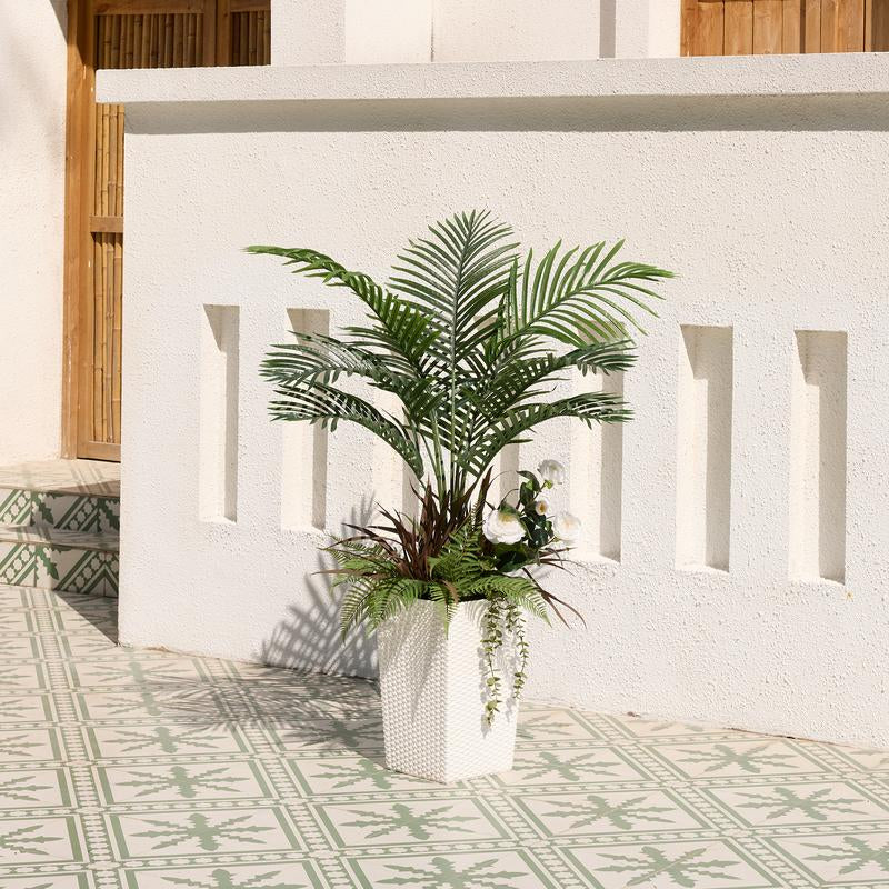 Verinatural 4FT Mixed Fern and Plam Artificial Plants with Black Taper Planter for Indoor & Outdoor,Suitable beside the True Mirror