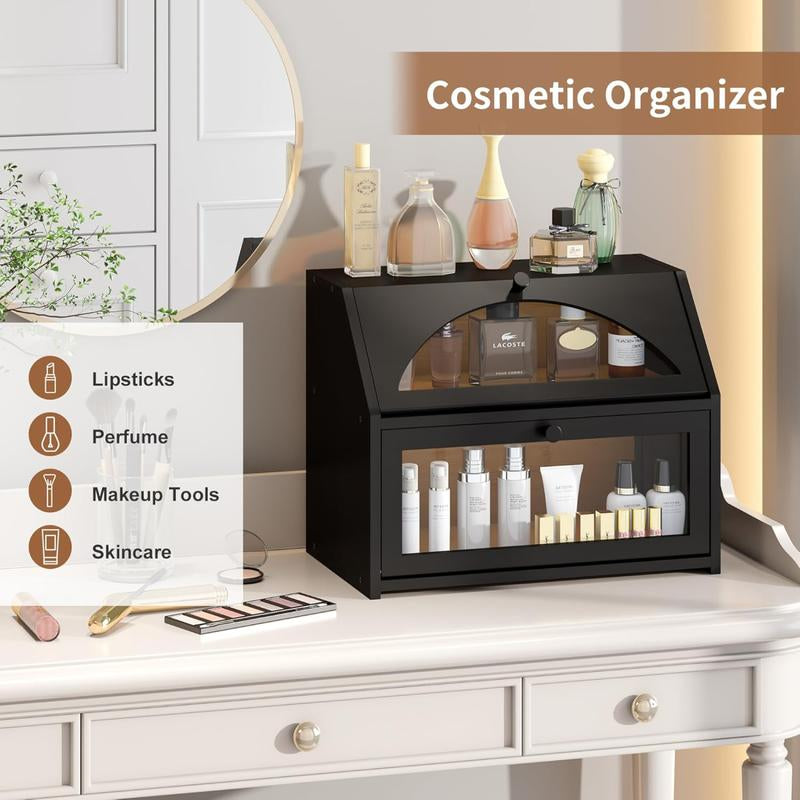 Double-Layer Bread Box for Kitchen Countertop, Large Farmhouse Bread Storage Bin, Black, Ideal for Home Cooking