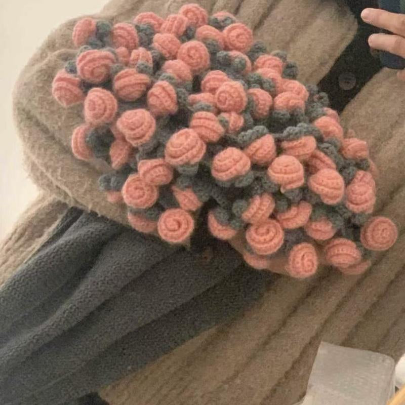 Milky White Wine Red Rose Bouquet Blanket | Handmade Crochet DIY Kit - Creative Gift Set with Rose and Lily of the Valley Crafts