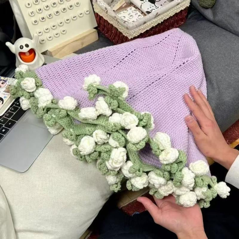 Milky White Wine Red Rose Bouquet Blanket | Handmade Crochet DIY Kit - Creative Gift Set with Rose and Lily of the Valley Crafts