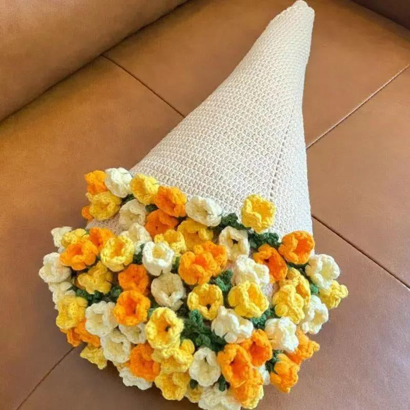 Milky White Wine Red Rose Bouquet Blanket | Handmade Crochet DIY Kit - Creative Gift Set with Rose and Lily of the Valley Crafts