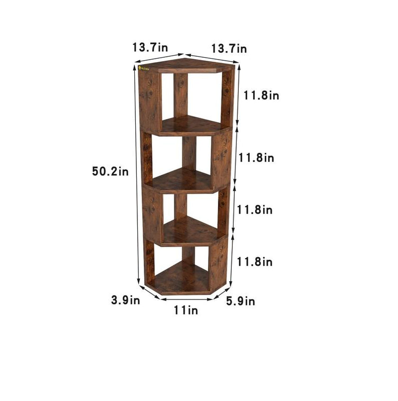 5-Tier Corner Shelf Wooden Bookcase ，Standing Tall Corner Bookshelf Display Unit Storage Rack， Living Room and Home Office Furniture