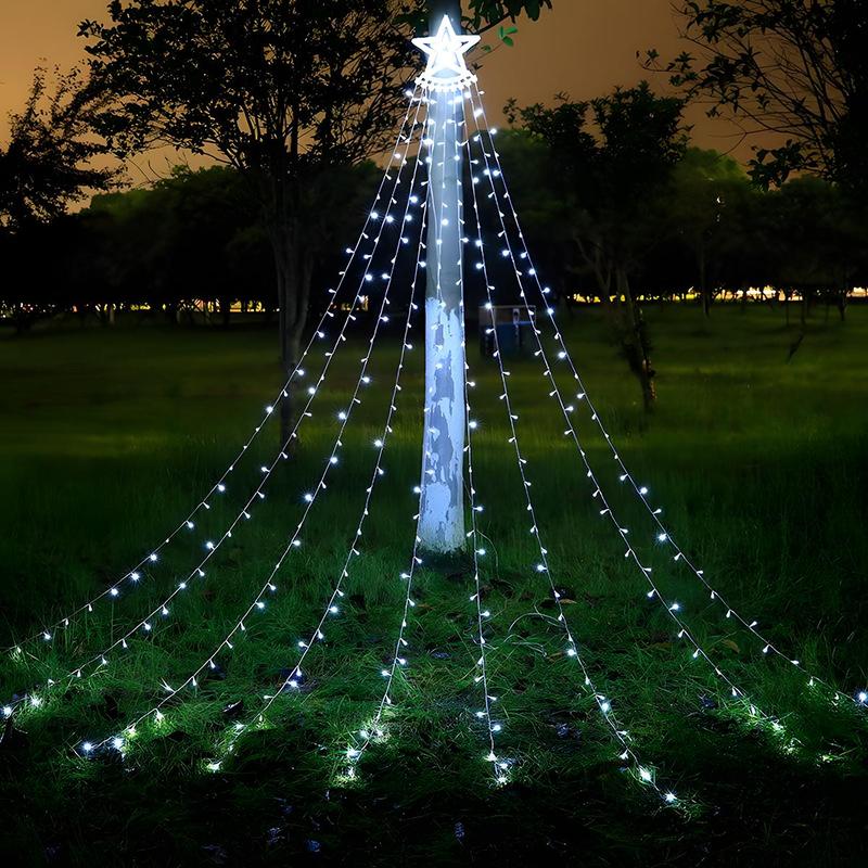 Solar Powered Waterfall Decorative Light, Star Waterfall Tree Light 8 Modes, Suitable for Outdoor Decoration Garden Yard Terrace Holiday Decoration