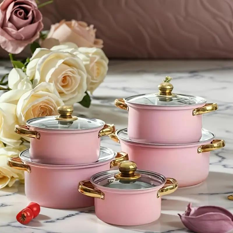 Stainless Steel Cookware Set, 5 Sets Including 5 Pots and 5 Lids, Kitchen Cookware Set, Household Kitchen Products, Kitchen Gifts, Kitchenware