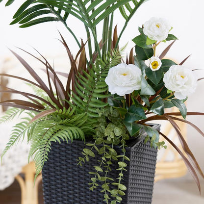 Verinatural 4FT Mixed Fern and Plam Artificial Plants with Black Taper Planter for Indoor & Outdoor,Suitable beside the True Mirror