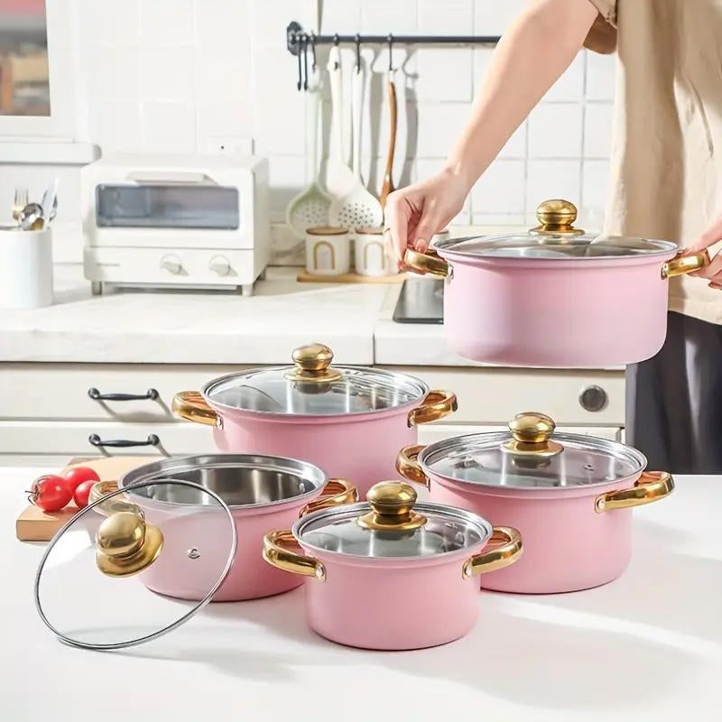 Stainless Steel Cookware Set, 5 Sets Including 5 Pots and 5 Lids, Kitchen Cookware Set, Household Kitchen Products, Kitchen Gifts, Kitchenware