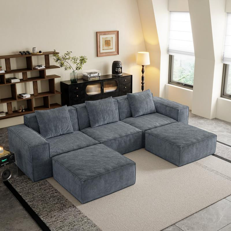 【Multi-Parcel Delivery】Dipu-Home. 118-Inch Modular Sofa Can Be Converted into an Oversized Sofa Bed - Free Conversion Sofa Set Flexible Configuration, Soft Corduroy Cloud Velvet Fabric, High-Density Rebound Sponge, No Assembly Required, 4-Seater