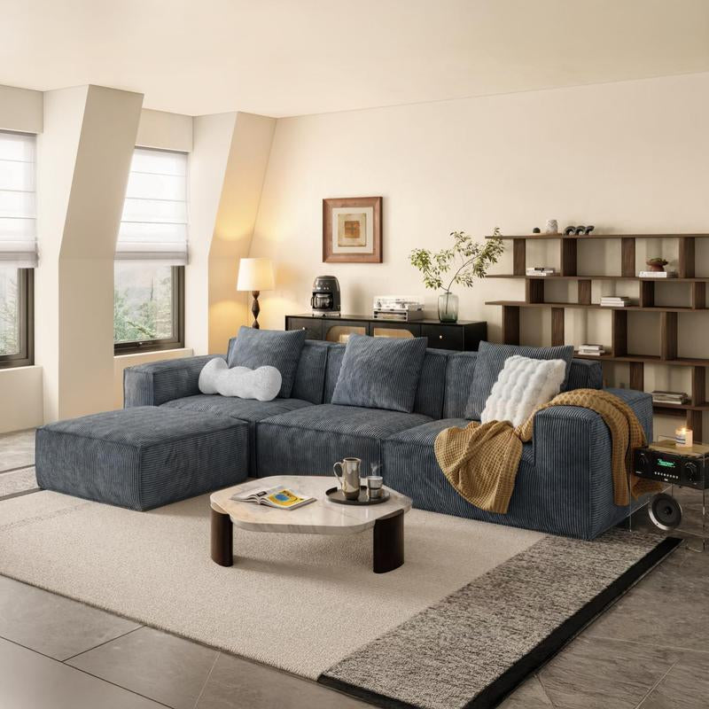 【Multi-Parcel Delivery】Dipu-Home. 118-Inch Modular Sofa Can Be Converted into an Oversized Sofa Bed - Free Conversion Sofa Set Flexible Configuration, Soft Corduroy Cloud Velvet Fabric, High-Density Rebound Sponge, No Assembly Required, 4-Seater