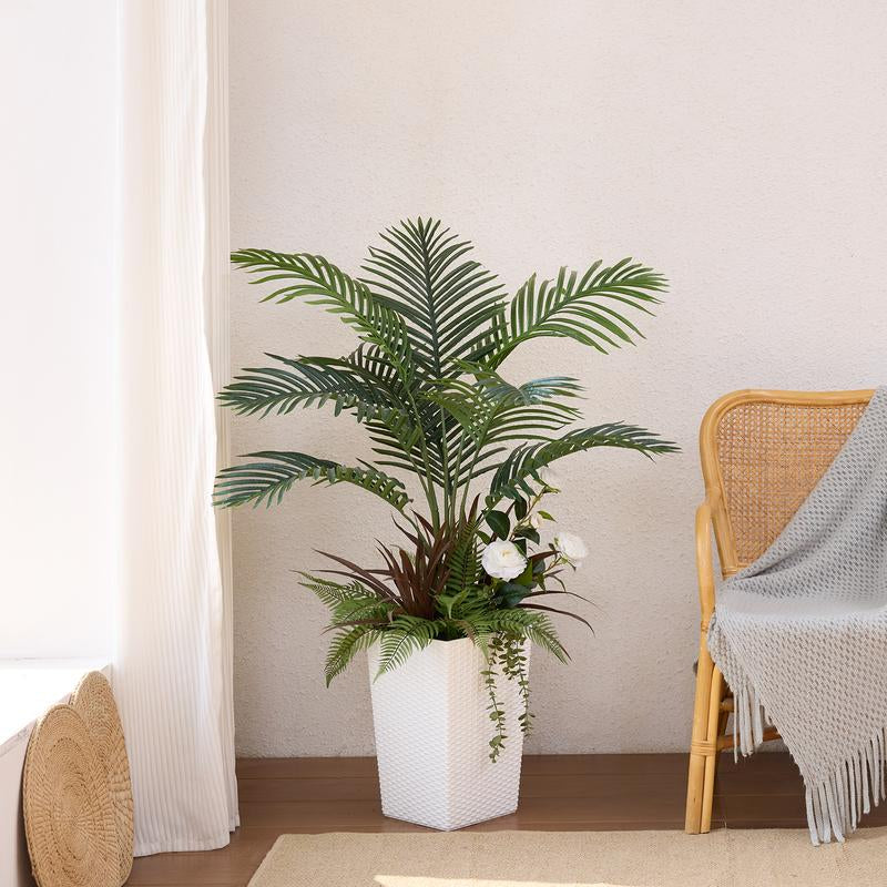 Verinatural 4FT Mixed Fern and Plam Artificial Plants with Black Taper Planter for Indoor & Outdoor,Suitable beside the True Mirror