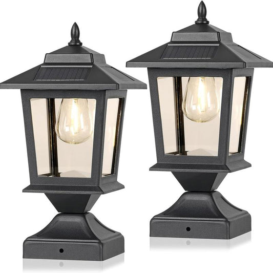 Eco-Π 4/2Packs Solar Post Cap Lights, Solar Lights Outdoor with Glass Shade, Modern Design, Energy Saving, for Deck Fence Patio Post Decor