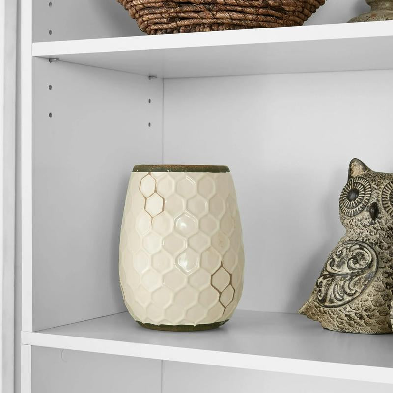 The 5 Drawer Bookcase with Adjustable Shelves Is a Sturdy Storage Unit with a Closed Back Design. the Cabinet Has a Glossy White Finish and Is Perfect for Storing Books, Papers and Decorative Items. the Bookcase Mounts to the Wall.