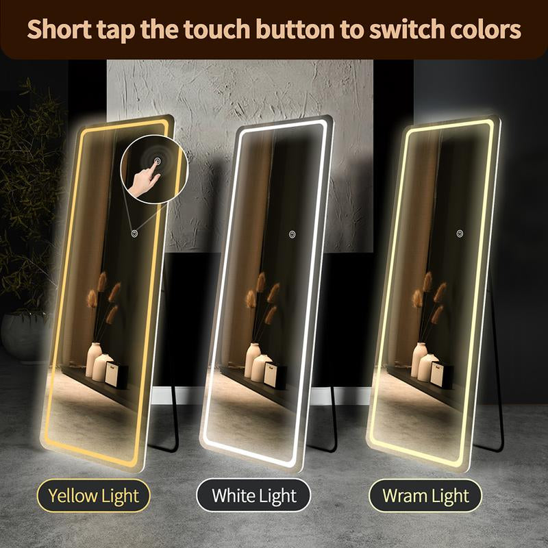 GOGOFREE Full-Length Mirror with LED Lights – 3 Adjustable Color Modes for Style & Functionality