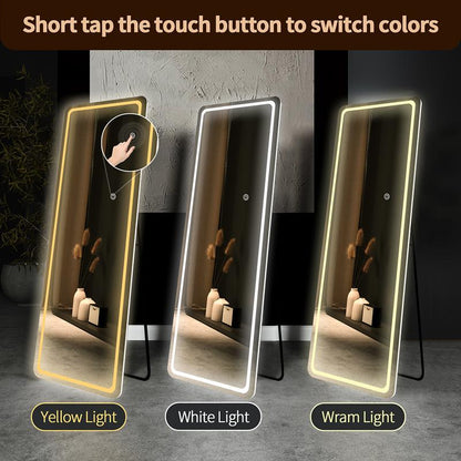 GOGOFREE Full-Length Mirror with LED Lights – 3 Adjustable Color Modes for Style & Functionality