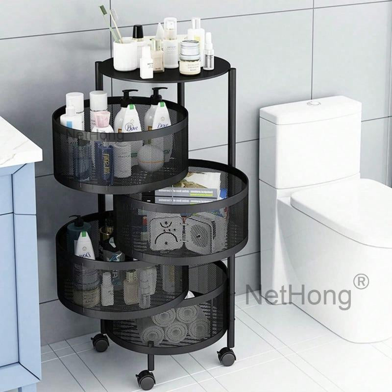 3/4/5 Tier Kitchen Rotating Storage Trolley Cart Utility Vegetable Mobile Shelf Rack