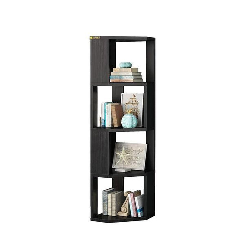 5-Tier Corner Shelf Wooden Bookcase ，Standing Tall Corner Bookshelf Display Unit Storage Rack， Living Room and Home Office Furniture
