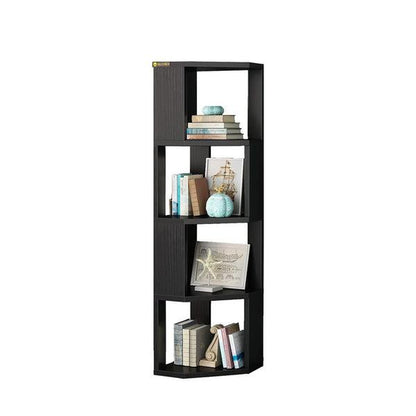 5-Tier Corner Shelf Wooden Bookcase ，Standing Tall Corner Bookshelf Display Unit Storage Rack， Living Room and Home Office Furniture