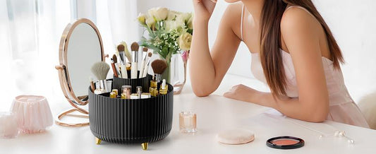 Rotating Makeup Brush Holder Organizer, 5 Slot Make up Brushes Container for Cosmetics, Nail Polish, Art Supply, Bathroom Vanity Desktop 360° Organizer