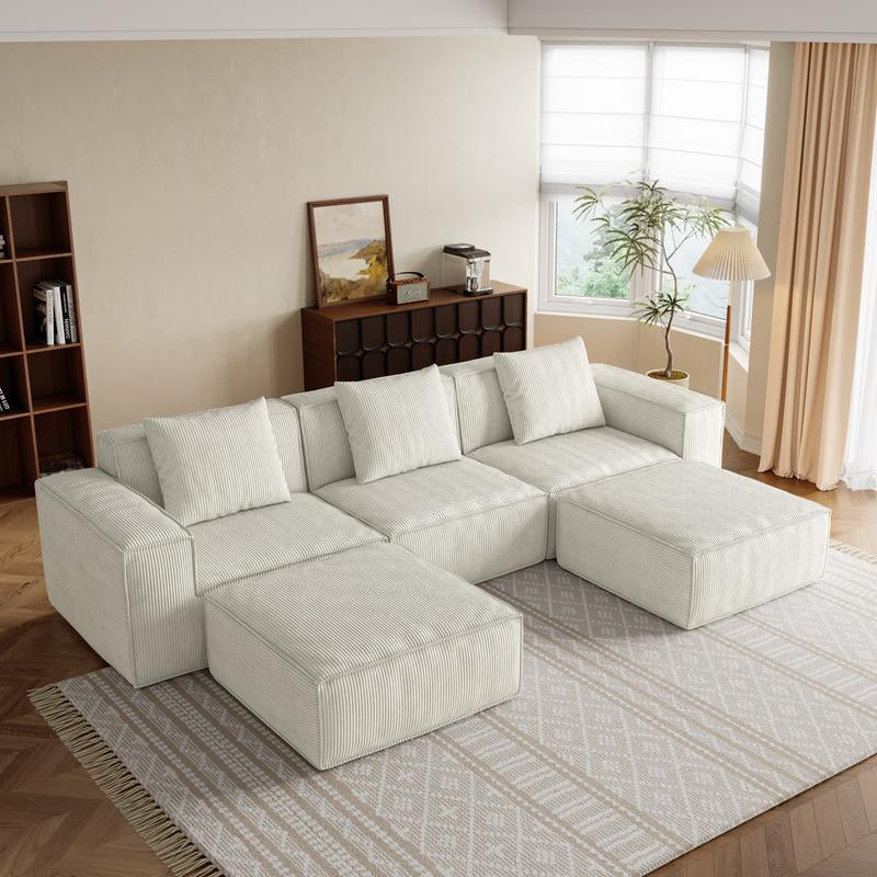 【Multi-Parcel Delivery】Dipu-Home. 118-Inch Modular Sofa Can Be Converted into an Oversized Sofa Bed - Free Conversion Sofa Set Flexible Configuration, Soft Corduroy Cloud Velvet Fabric, High-Density Rebound Sponge, No Assembly Required, 4-Seater