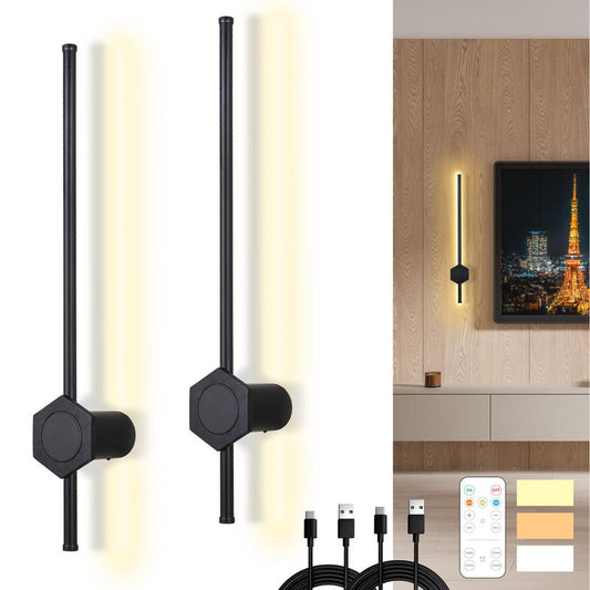 Battery Operated Wall Sconces Set of Two, USB Rechargeable Wall Lights with Remote Control, Dimmable Wireless Wall Lamp, 3 Color Mood Light for Hallway Living Room Bedroom