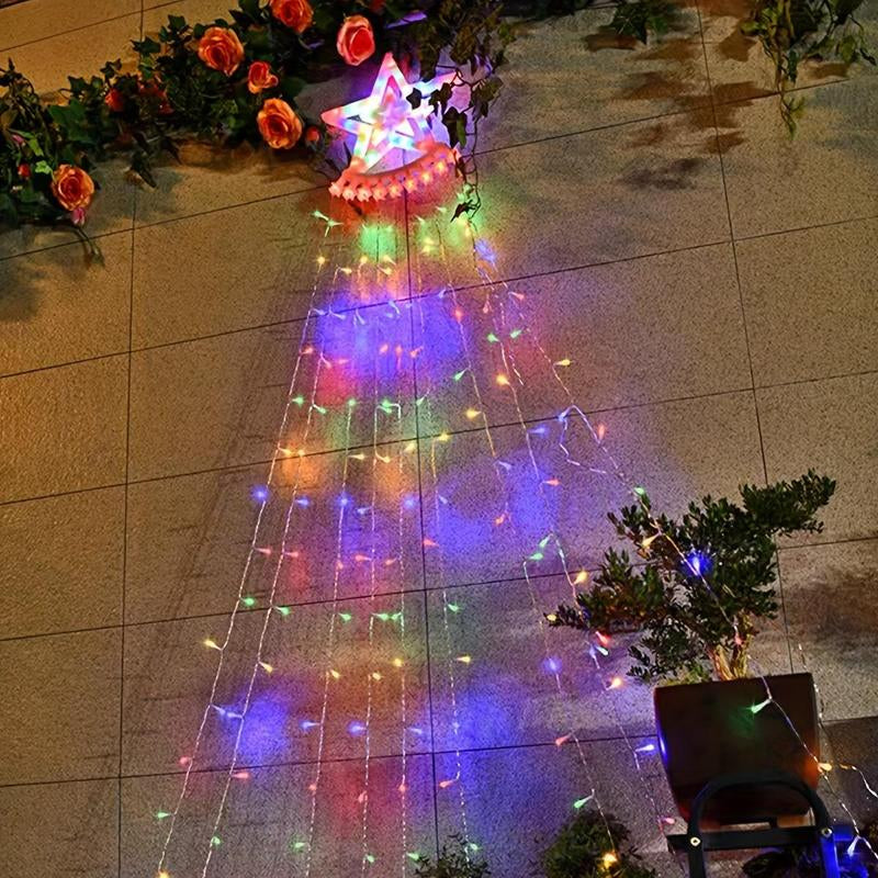 Solar Powered Waterfall Decorative Light, Star Waterfall Tree Light 8 Modes, Suitable for Outdoor Decoration Garden Yard Terrace Holiday Decoration