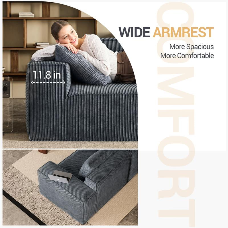 【Multi-Parcel Delivery】Dipu-Home. 118-Inch Modular Sofa Can Be Converted into an Oversized Sofa Bed - Free Conversion Sofa Set Flexible Configuration, Soft Corduroy Cloud Velvet Fabric, High-Density Rebound Sponge, No Assembly Required, 4-Seater