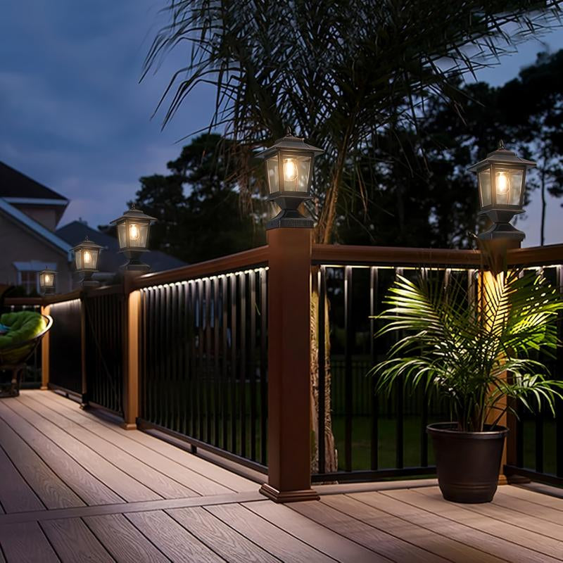 Eco-Π 4/2Packs Solar Post Cap Lights, Solar Lights Outdoor with Glass Shade, Modern Design, Energy Saving, for Deck Fence Patio Post Decor