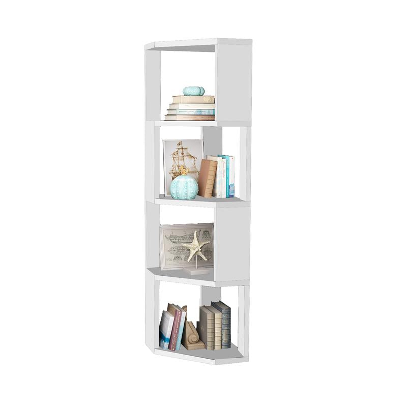5-Tier Corner Shelf Wooden Bookcase ，Standing Tall Corner Bookshelf Display Unit Storage Rack， Living Room and Home Office Furniture