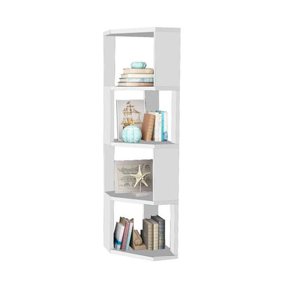 5-Tier Corner Shelf Wooden Bookcase ，Standing Tall Corner Bookshelf Display Unit Storage Rack， Living Room and Home Office Furniture