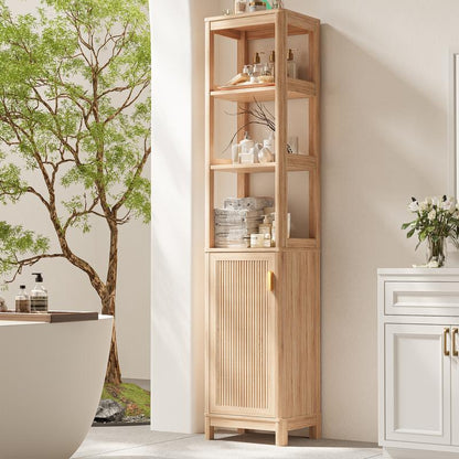 68'' Bathroom Storage Cabinet with Adjustable Shelves, Corner Cabinet for Bathroom, Tall Narrow, Kitchen & Living Room, Space-Saving Organizer with Door Natural Oak