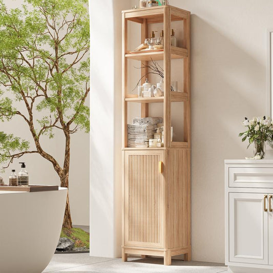 68'' Bathroom Storage Cabinet with Adjustable Shelves, Corner Cabinet for Bathroom, Tall Narrow, Kitchen & Living Room, Space-Saving Organizer with Door Natural Oak