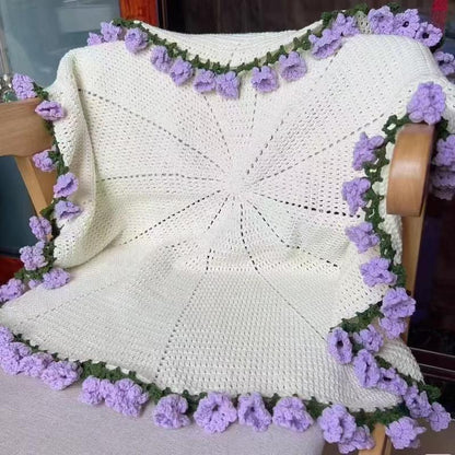 Milky White Wine Red Rose Bouquet Blanket | Handmade Crochet DIY Kit - Creative Gift Set with Rose and Lily of the Valley Crafts