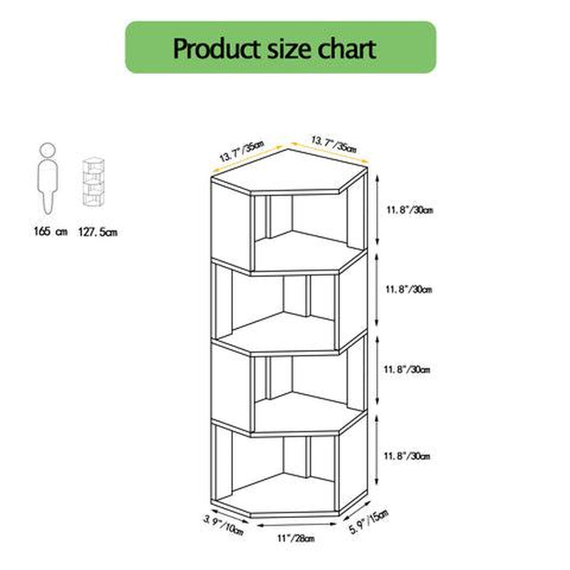 5-Tier Corner Shelf Wooden Bookcase ，Standing Tall Corner Bookshelf Display Unit Storage Rack， Living Room and Home Office Furniture