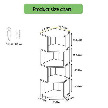 5-Tier Corner Shelf Wooden Bookcase ，Standing Tall Corner Bookshelf Display Unit Storage Rack， Living Room and Home Office Furniture
