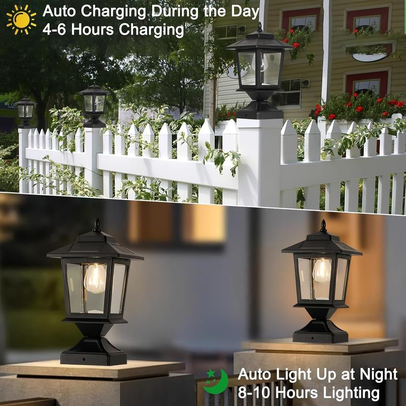 Eco-Π 4/2Packs Solar Post Cap Lights, Solar Lights Outdoor with Glass Shade, Modern Design, Energy Saving, for Deck Fence Patio Post Decor