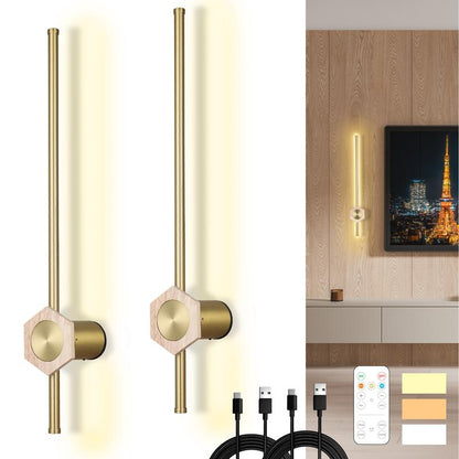 Battery Operated Wall Sconces Set of Two, USB Rechargeable Wall Lights with Remote Control, Dimmable Wireless Wall Lamp, 3 Color Mood Light for Hallway Living Room Bedroom
