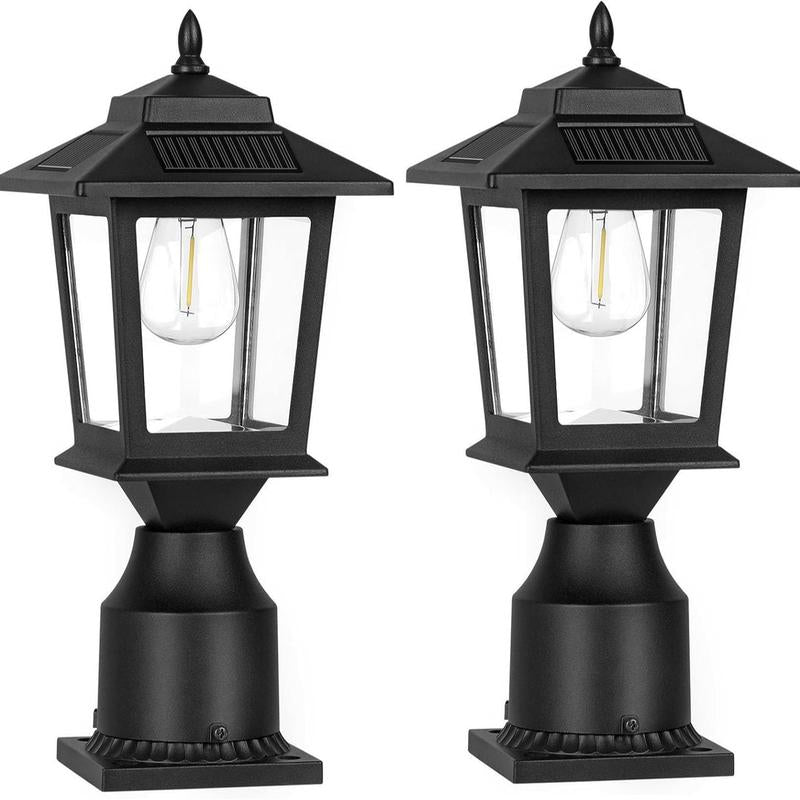 Eco-Π 4/2Packs Solar Post Cap Lights, Solar Lights Outdoor with Glass Shade, Modern Design, Energy Saving, for Deck Fence Patio Post Decor