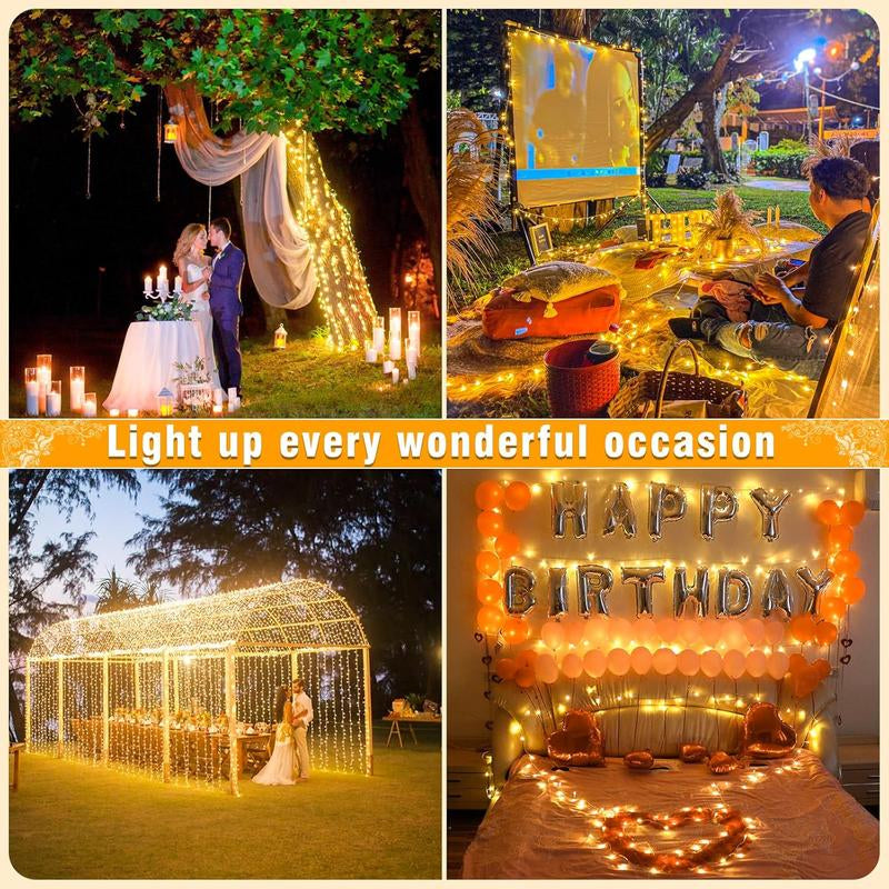 Warm White LED String Light, Waterproof LED String Light with 8 Modes, Decorative Light for Bedroom Classroom Wedding Garden Patio Yard