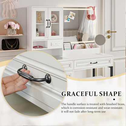 Large Makeup Vanity Desk with Mirror, Lights, and Glass Top Storage, Modern Furniture with Drawers Dresser and Bench for Bedroom, Charging Station