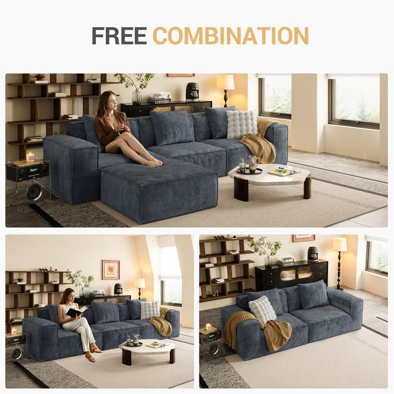 【Multi-Parcel Delivery】Dipu-Home. 118-Inch Modular Sofa Can Be Converted into an Oversized Sofa Bed - Free Conversion Sofa Set Flexible Configuration, Soft Corduroy Cloud Velvet Fabric, High-Density Rebound Sponge, No Assembly Required, 4-Seater